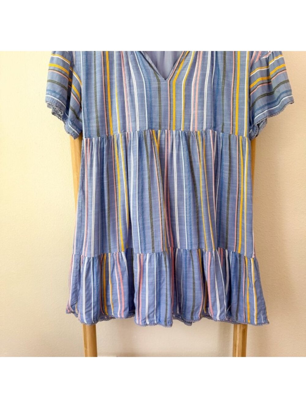 Anthropologie dRA Los Angeles Blue Striped Tiered Mini Dress Size Medium - Picture 3 of 5
